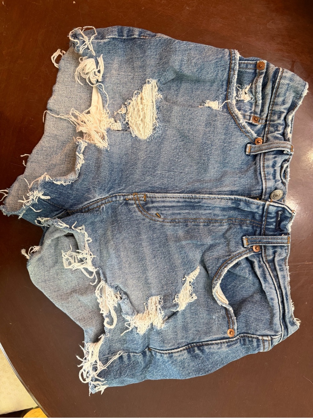 Abercrombie & Fitch High Waisted Distressed Blue Denim Women's Shorts